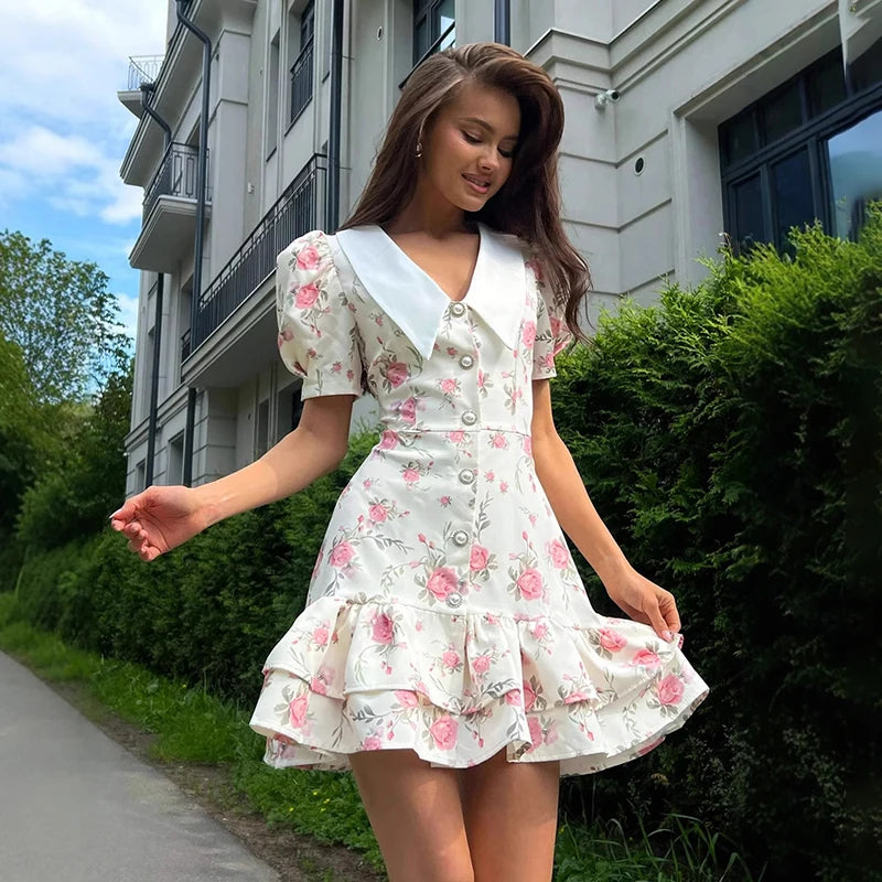 Puff Sleeves Ruffled Dress
