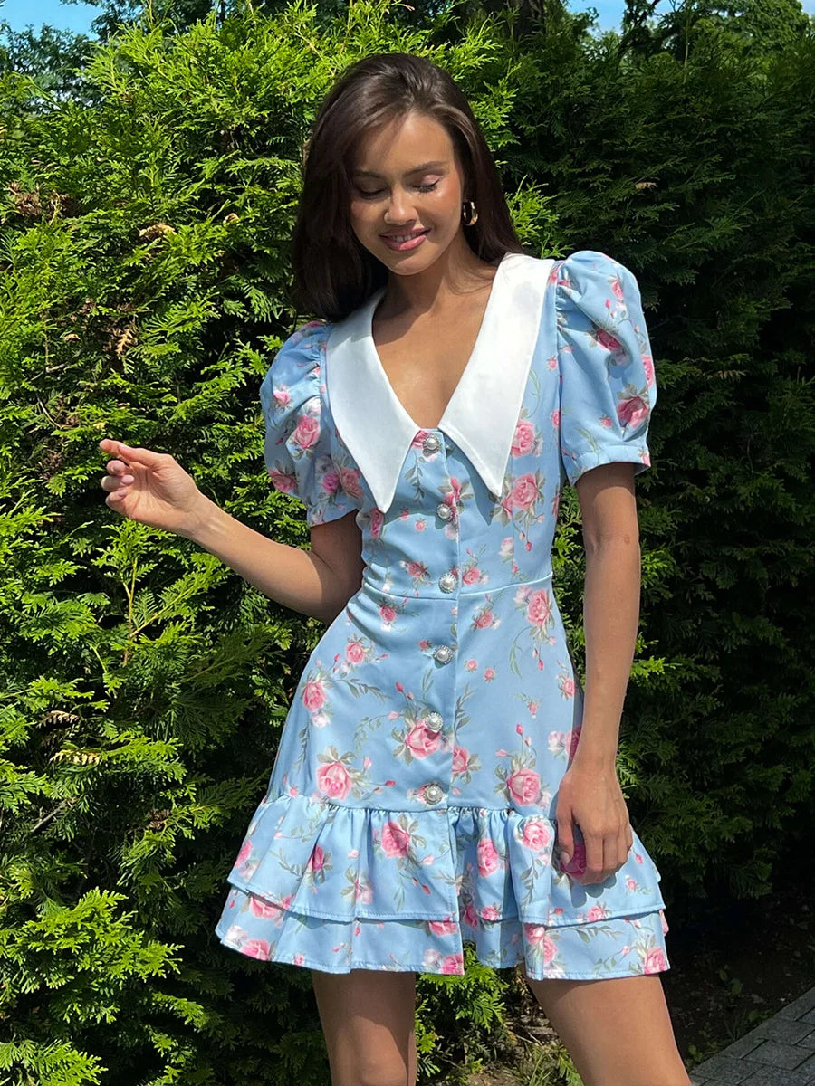 Puff Sleeves Ruffled Dress