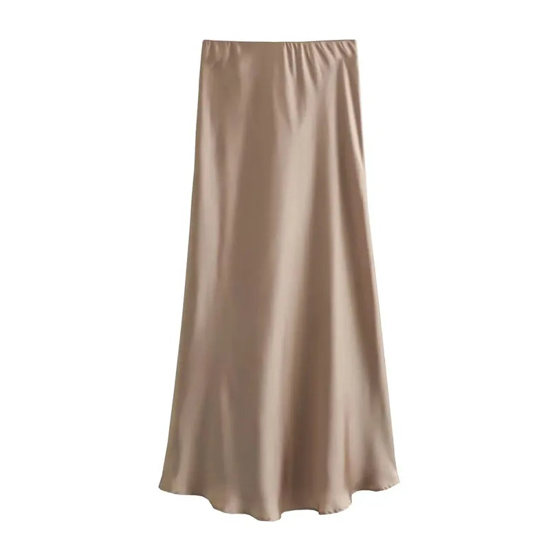 Elegant Satin long high waist skirt