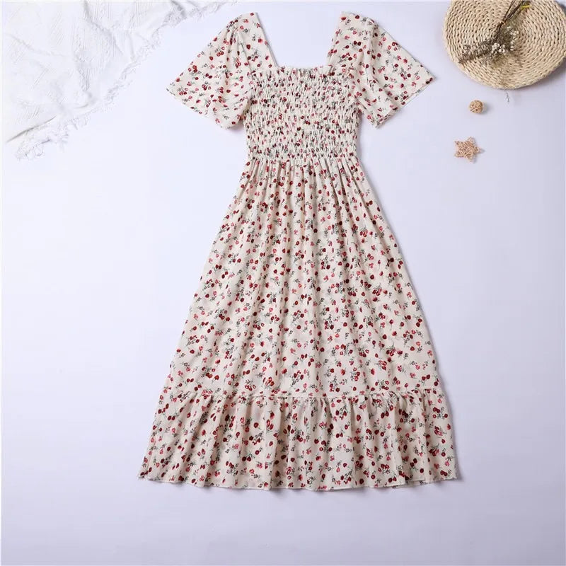 Short Sleeve Chiffon Midi Dress