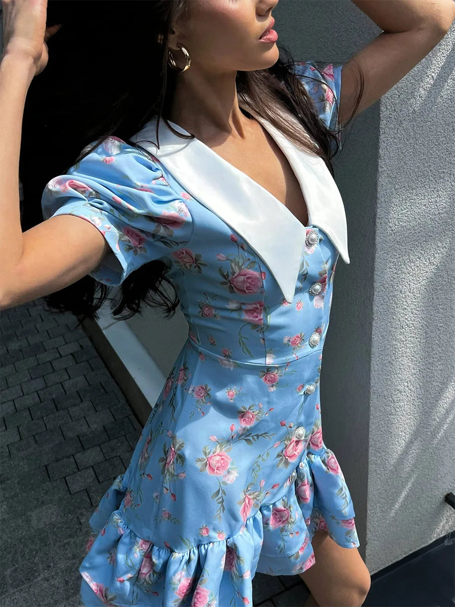Puff Sleeves Ruffled Dress