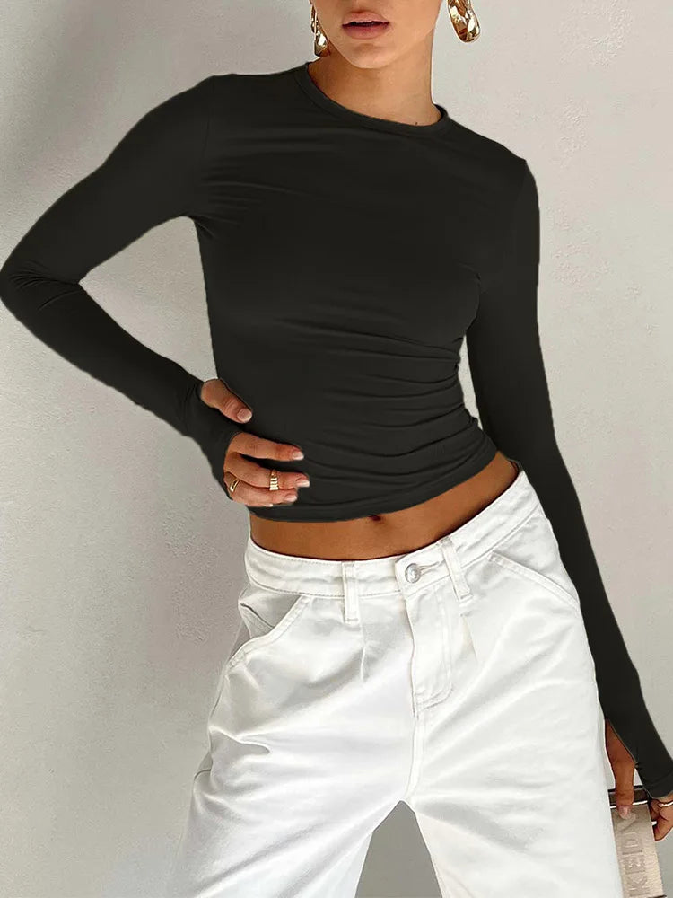 Long Sleeve Crew Neck Crop Top