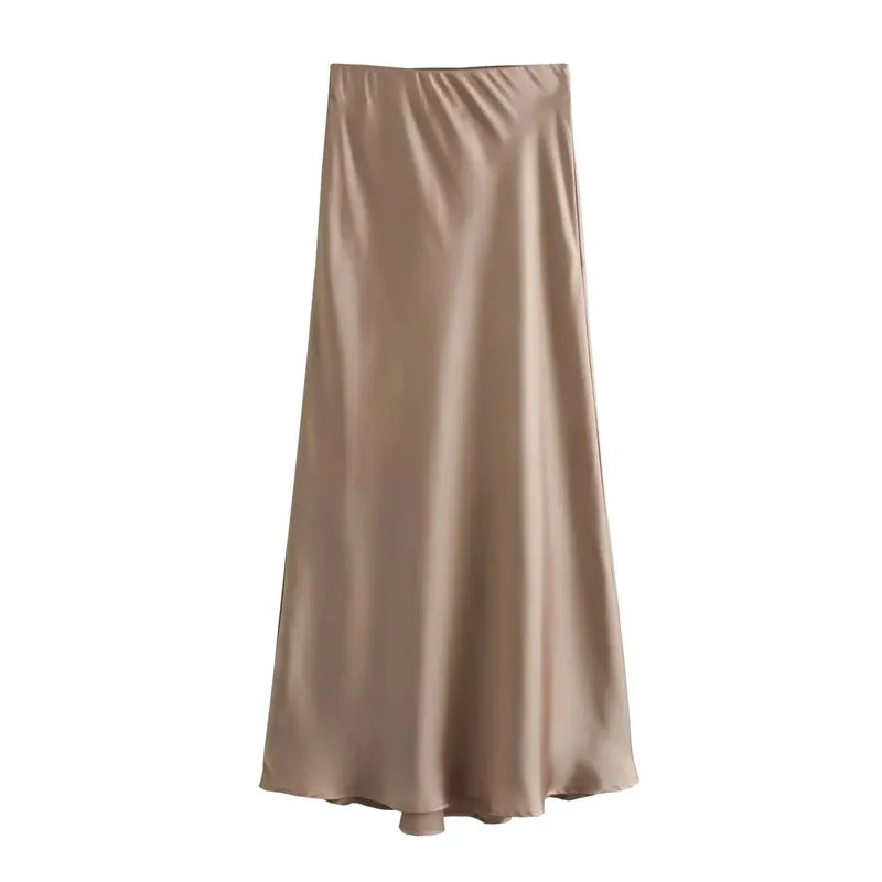 Elegant Satin long high waist skirt