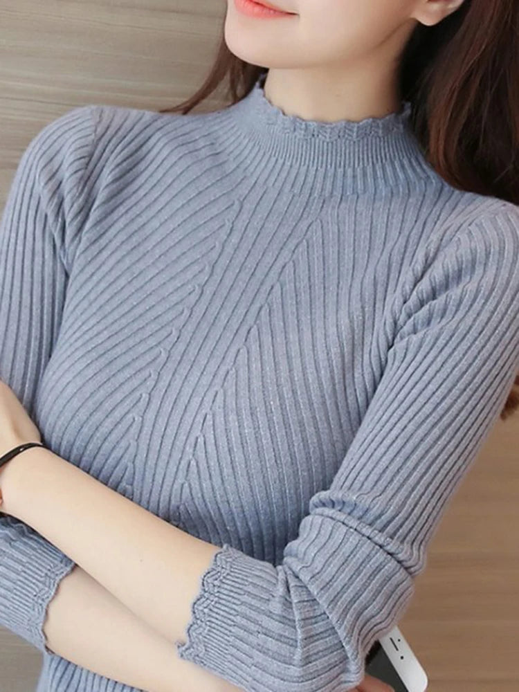 Mock Neck Ruffles Sweater