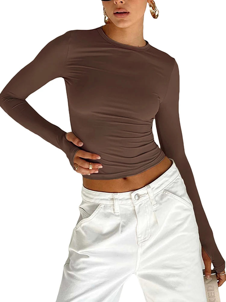 Long Sleeve Crew Neck Crop Top