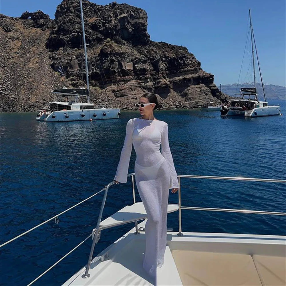 Wrapped Long Sleeve Round Neck Dress