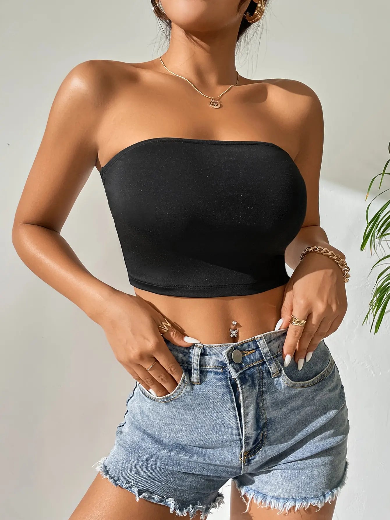 Strapless Plus-size seamless ice silk top