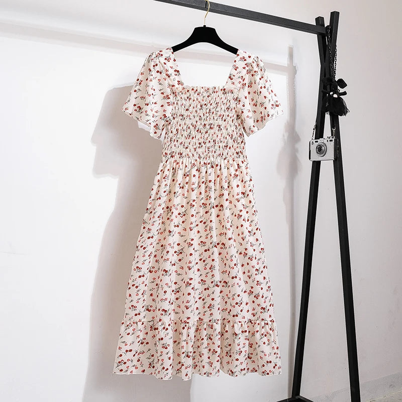 Short Sleeve Chiffon Midi Dress