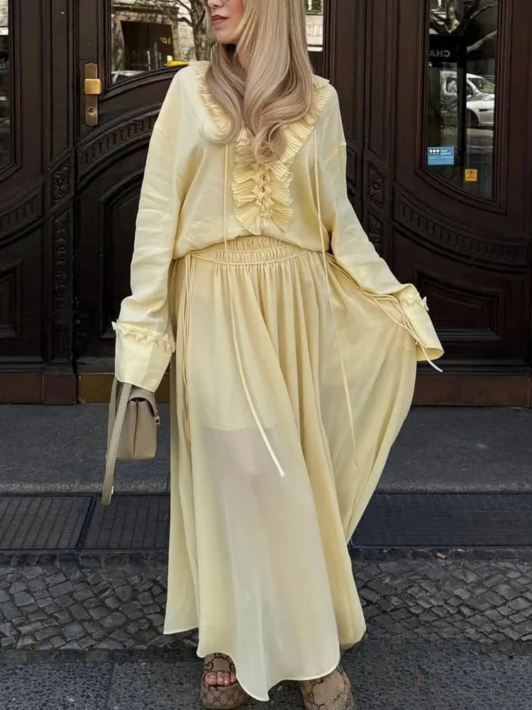 Vintage Chic Ruffles Tie Up Blouse
