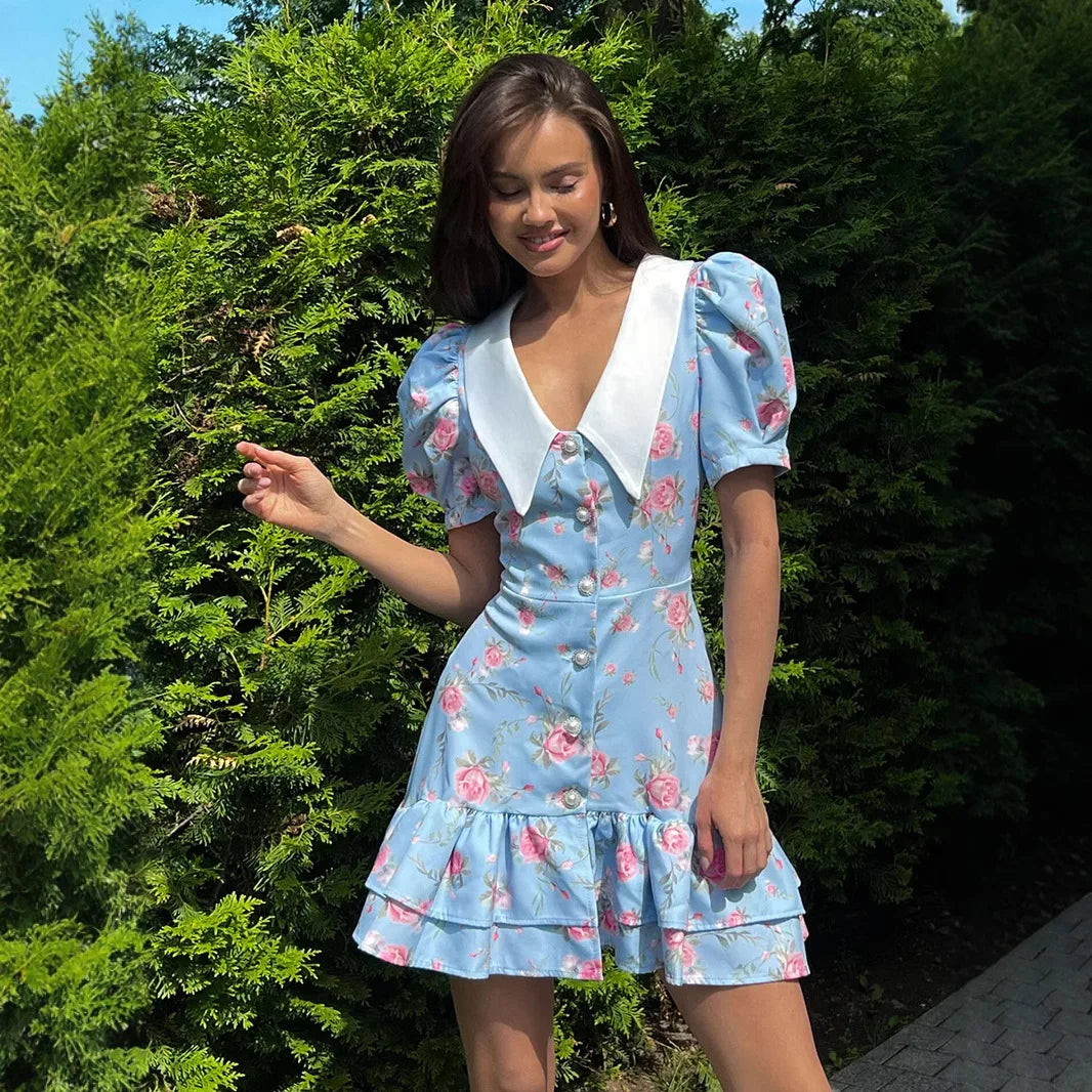 Puff Sleeves Ruffled Dress