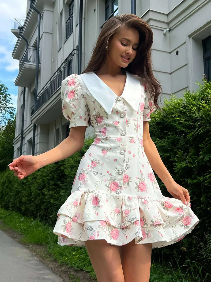 Puff Sleeves Ruffled Dress