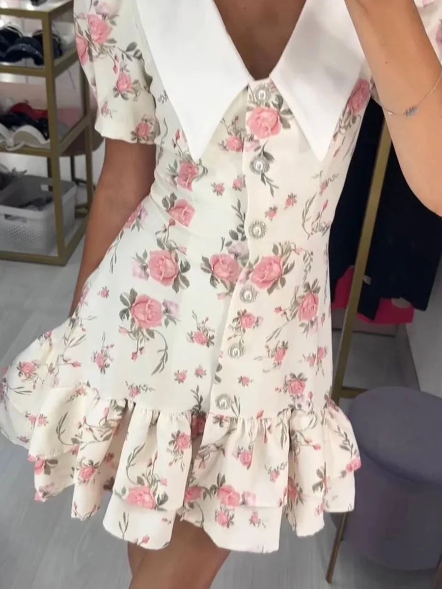 Puff Sleeves Ruffled Dress