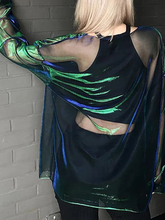 Oversized See Through Sleeve top