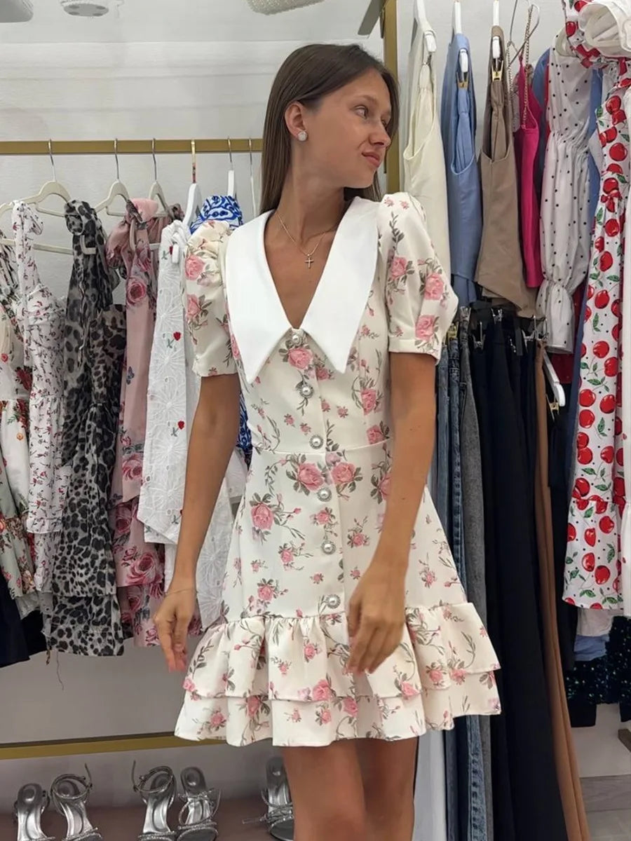 Puff Sleeves Ruffled Dress