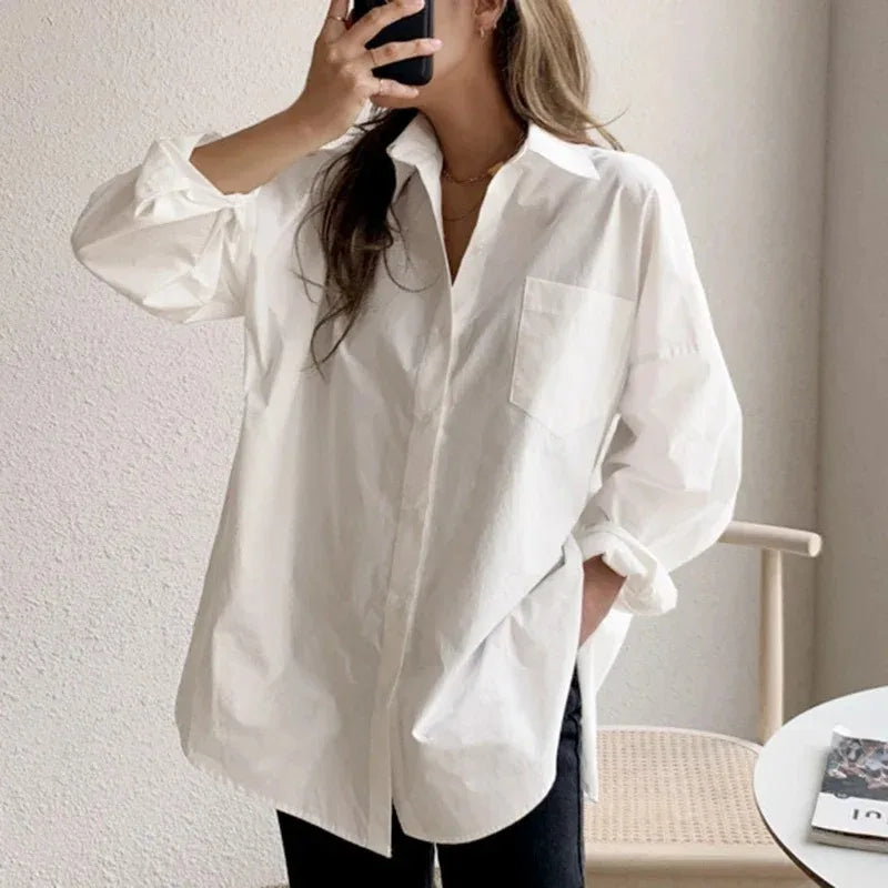 Turndown Collar Casual Loose Blouse
