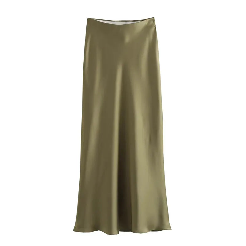 Elegant Satin long high waist skirt