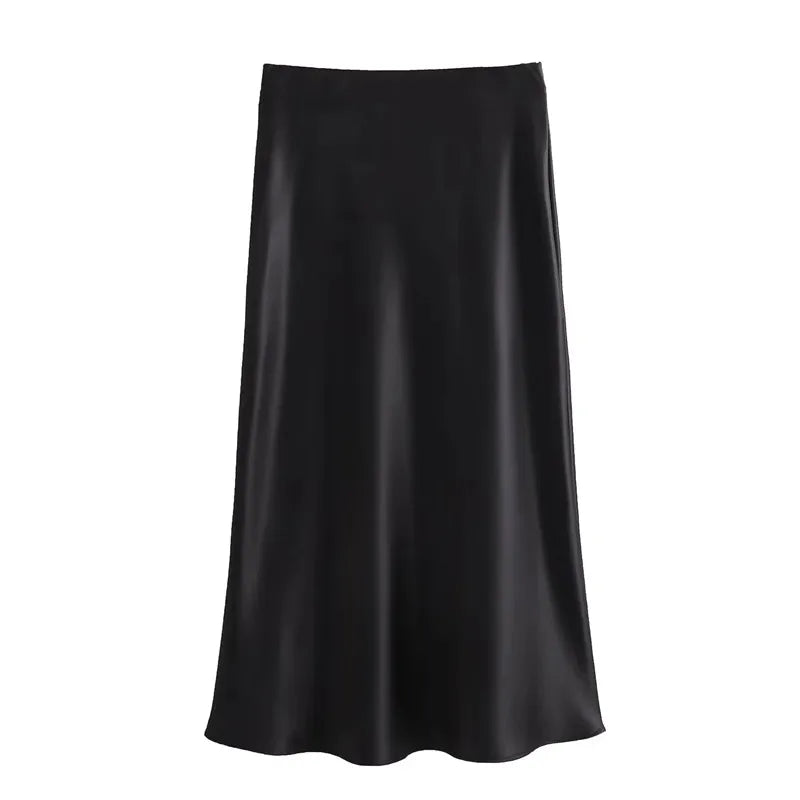 Elegant Satin long high waist skirt