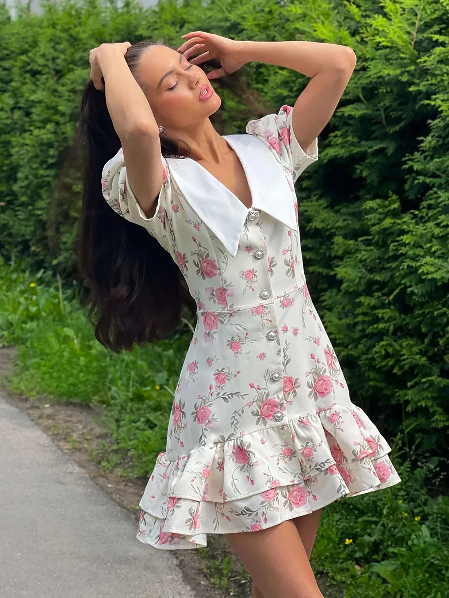 Puff Sleeves Ruffled Dress