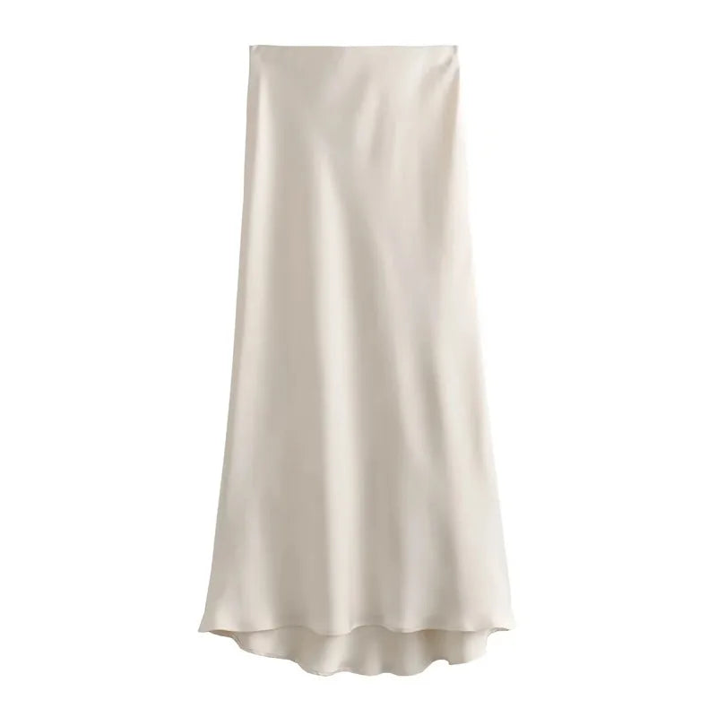 Elegant Satin long high waist skirt