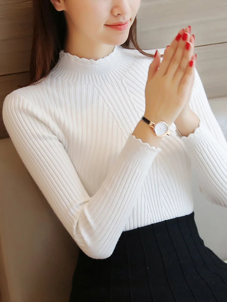 Mock Neck Ruffles Sweater
