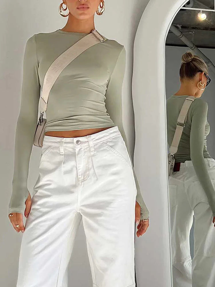 Long Sleeve Crew Neck Crop Top