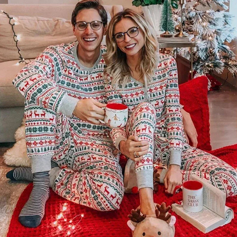 Unisex Winter Festival Pajamas Set – Soft Cotton & Polyester Blend, Full Sleeve Pullover for Cozy Comfort