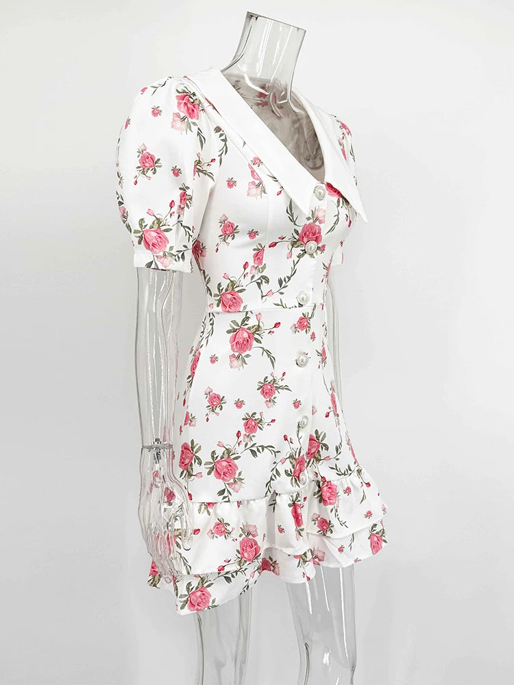 Puff Sleeves Ruffled Dress