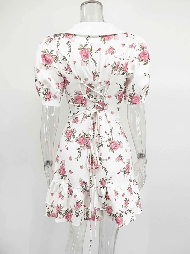 Puff Sleeves Ruffled Dress