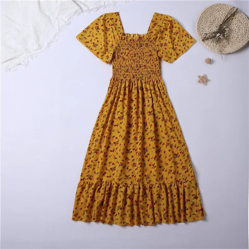 Short Sleeve Chiffon Midi Dress