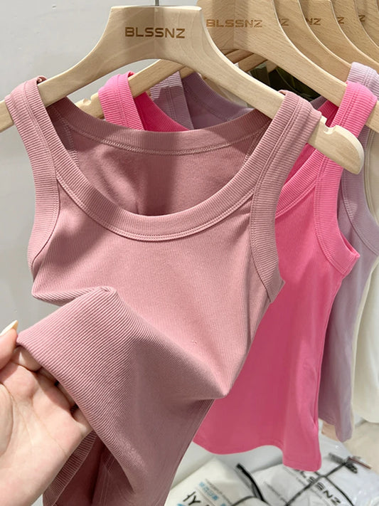 Solid Round Neck Ribbed Tank Top Camisole