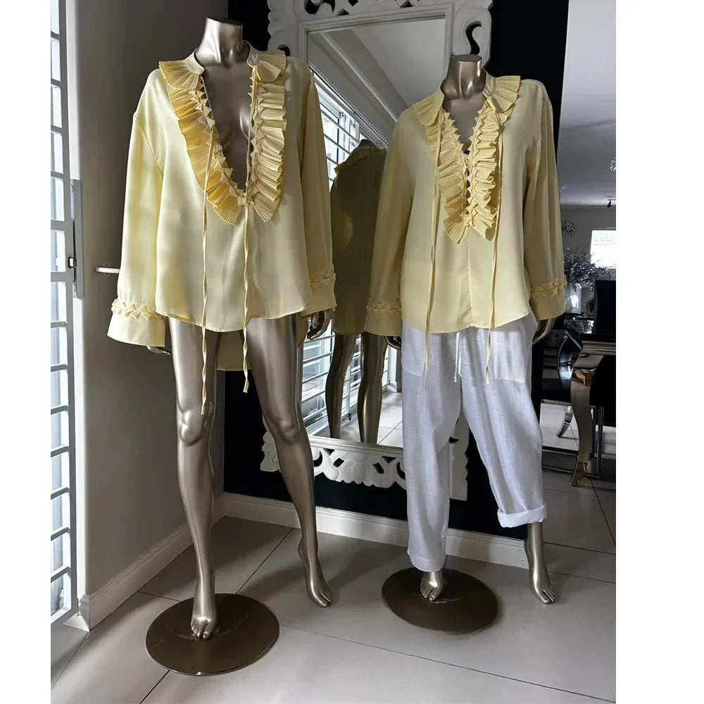Vintage Chic Ruffles Tie Up Blouse