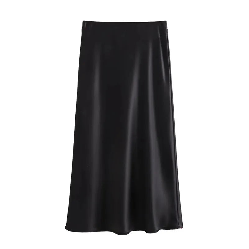 Elegant Satin long high waist skirt
