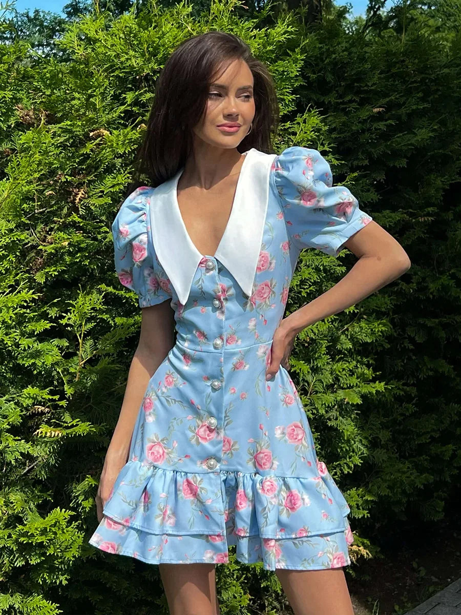 Puff Sleeves Ruffled Dress