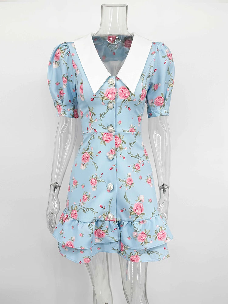 Puff Sleeves Ruffled Dress