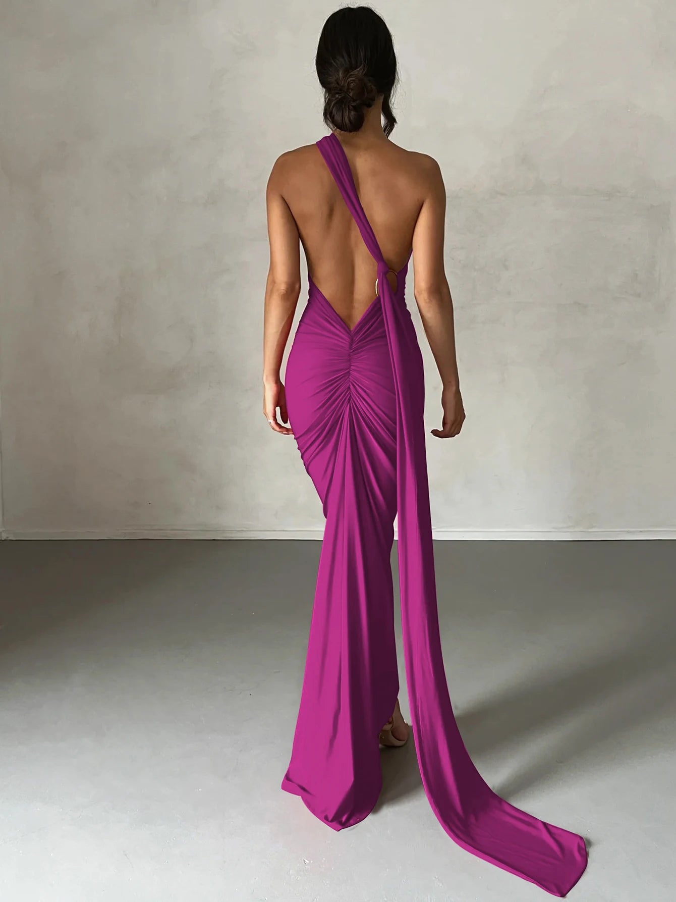 One Shoulder Backless Adjustable Maxi Dress