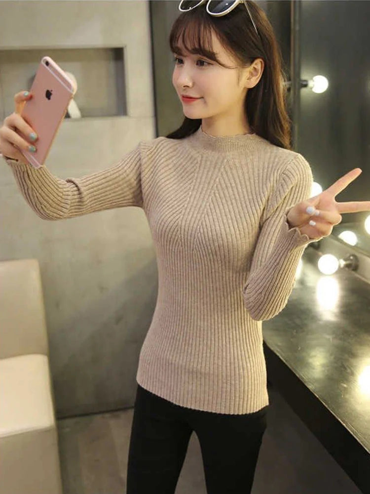 Mock Neck Ruffles Sweater