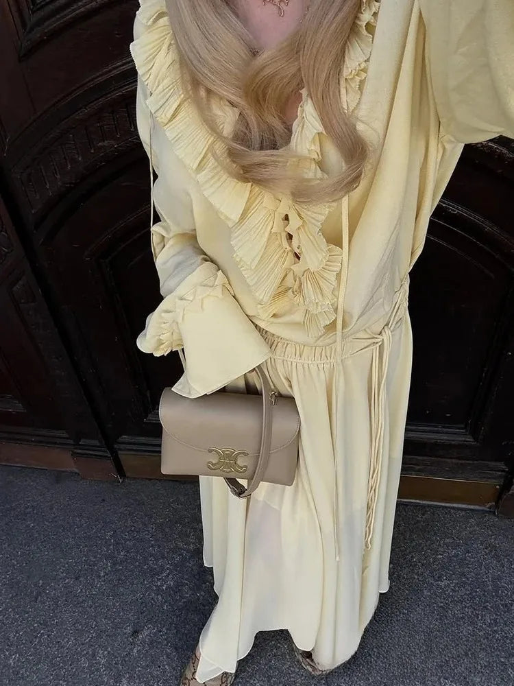 Vintage Chic Ruffles Tie Up Blouse