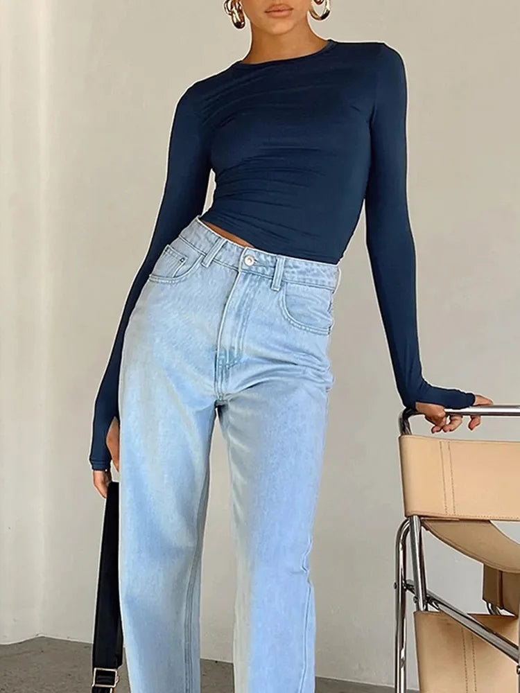 Long Sleeve Crew Neck Crop Top