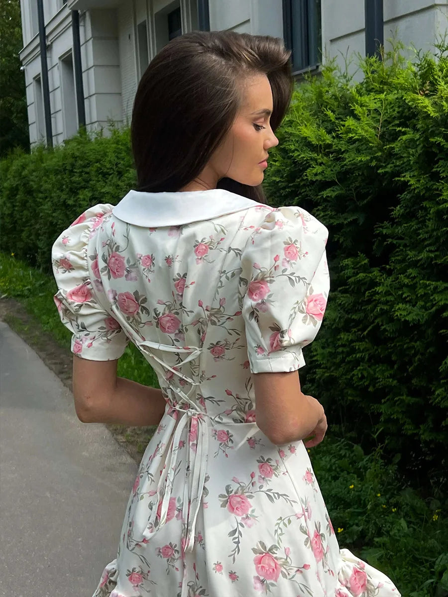Puff Sleeves Ruffled Dress