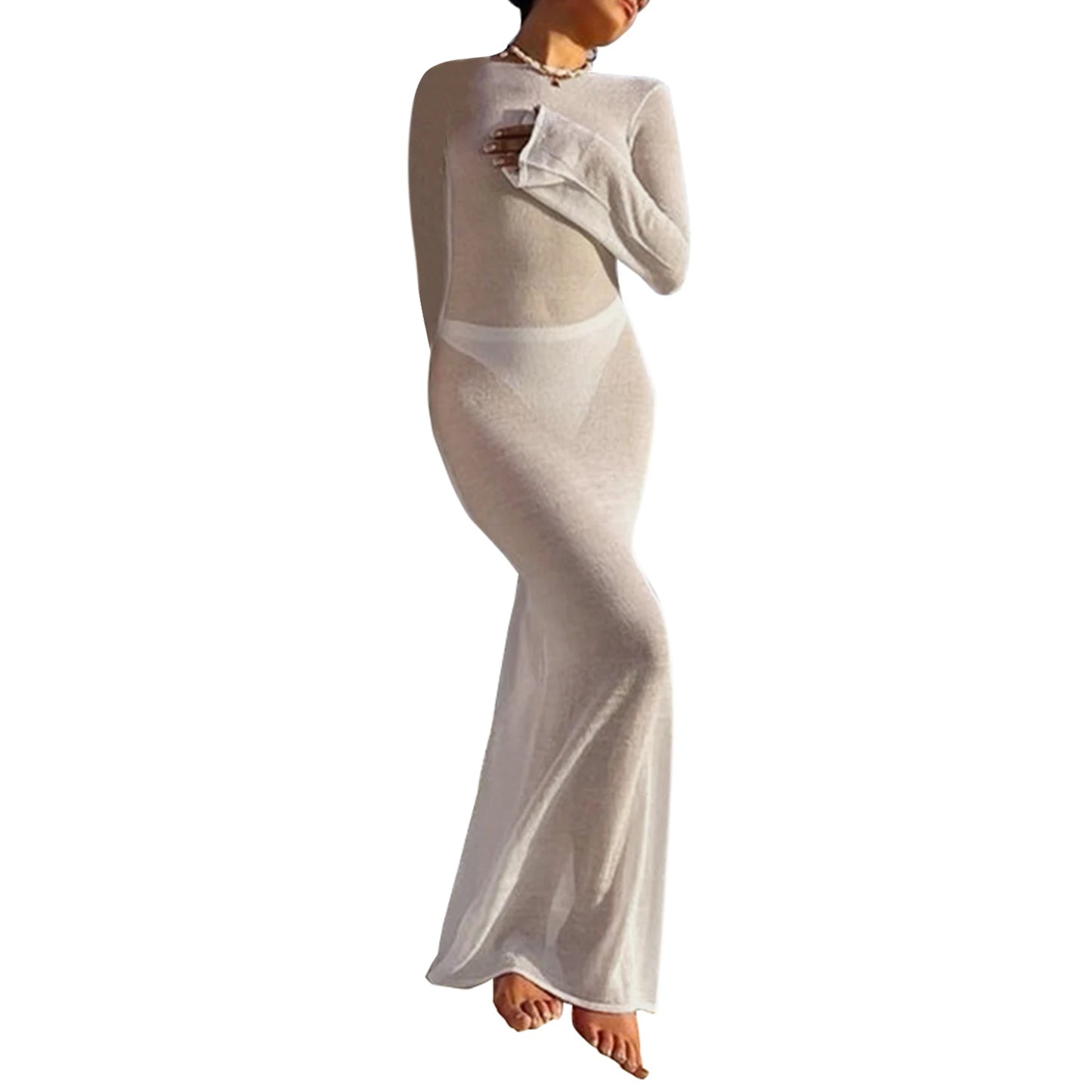 Wrapped Long Sleeve Round Neck Dress