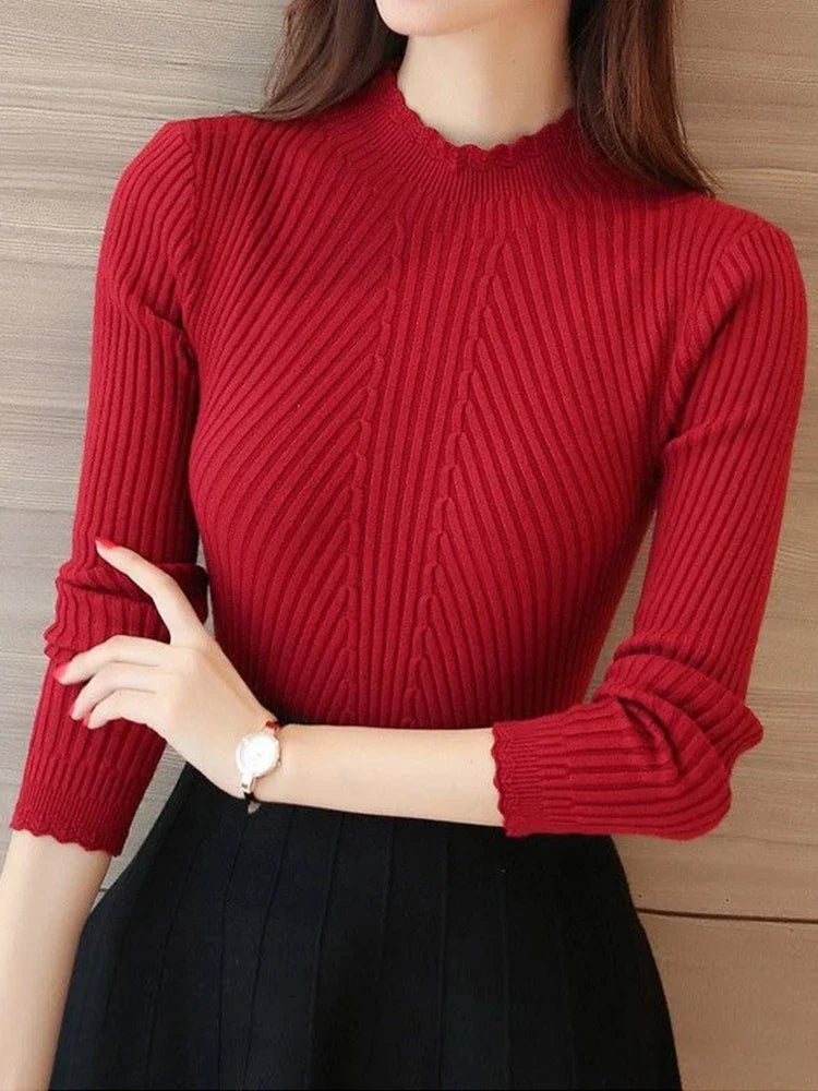 Mock Neck Ruffles Sweater
